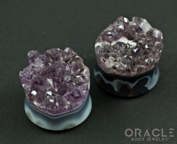 1-1/8" (28mm) Druzy Rough Amethyst Double Flare Plugs