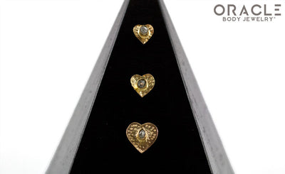 14k Hammered Heart with Rough Diamond Threadless Gold End