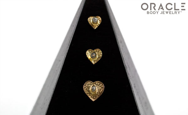 14k Hammered Heart with Rough Diamond Threadless Gold End