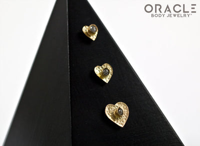 14k Hammered Heart with Rough Diamond Threadless Gold End