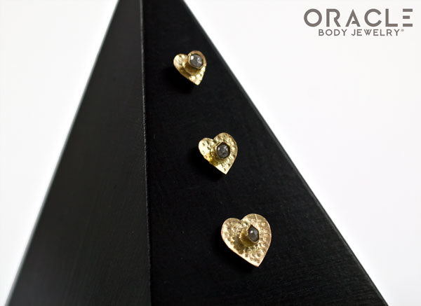 14k Hammered Heart with Rough Diamond Threadless Gold End