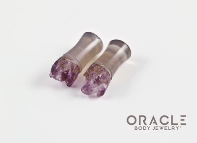 2g (6.5mm) Double Flare Druzy Rough Amethyst Plugs