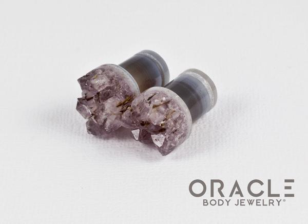 00g (9.5mm-10mm) Druzy Rough Amethyst Single Flare Plugs