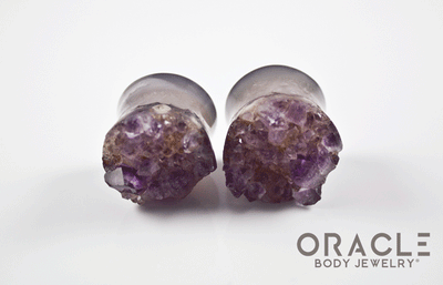 7/8" (22mm) Druzy Rough Amethyst Double Flare Plugs