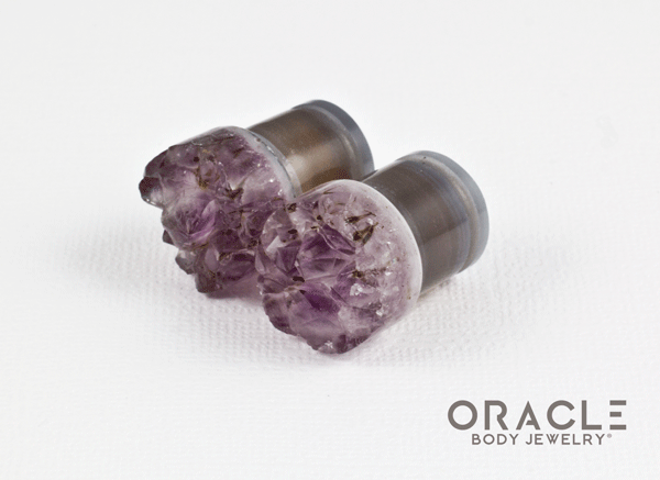 1/2" (12.5mm) Druzy Rough Amethyst Single Flare Plugs