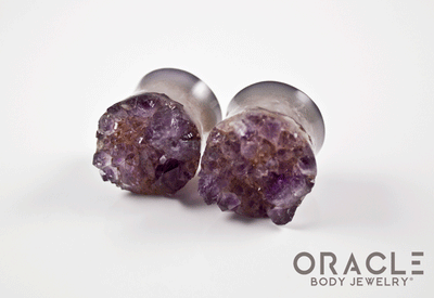 7/8" (22mm) Druzy Rough Amethyst Double Flare Plugs