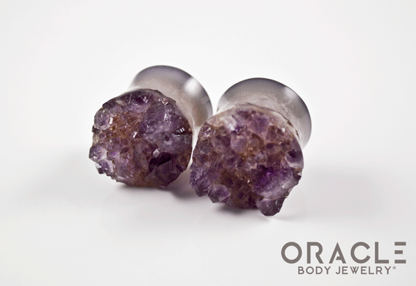 7/8" (22mm) Druzy Rough Amethyst Double Flare Plugs