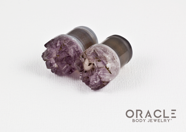 1/2" (12.5mm) Druzy Rough Amethyst Single Flare Plugs