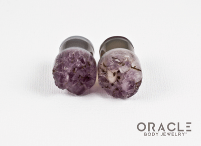 1/2" (12.5mm) Druzy Rough Amethyst Single Flare Plugs