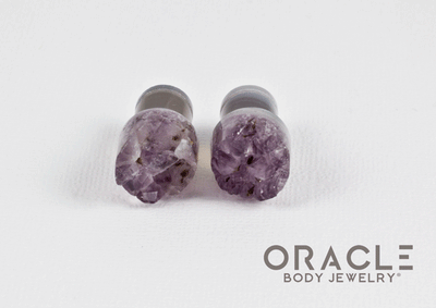 00g (9.5mm-10mm) Druzy Rough Amethyst Single Flare Plugs