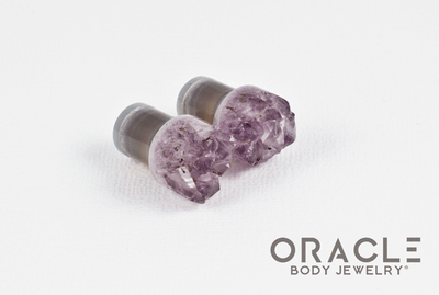 00g (9.5mm-10mm) Druzy Rough Amethyst Single Flare Plugs