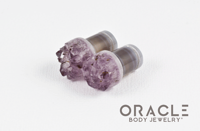 00g (9.5mm-10mm) Druzy Rough Amethyst Single Flare Plugs