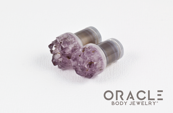 00g (9.5mm-10mm) Druzy Rough Amethyst Single Flare Plugs