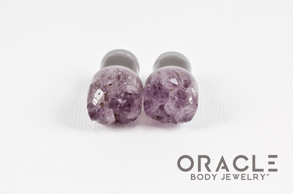 00g (9.5mm-10mm) Druzy Rough Amethyst Single Flare Plugs