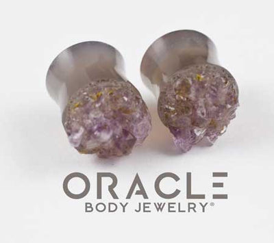 1/2" (12.5mm) Druzy Rough Amethyst Double Flare Plugs