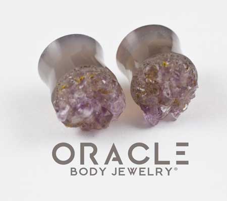1/2" (12.5mm) Druzy Rough Amethyst Double Flare Plugs