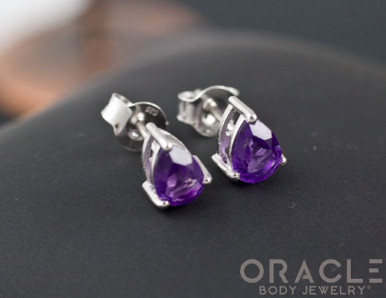 Sterling Silver Pear Cut Amethyst Earrings