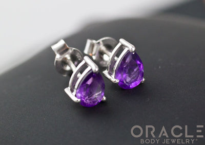 Sterling Silver Pear Cut Amethyst Earrings