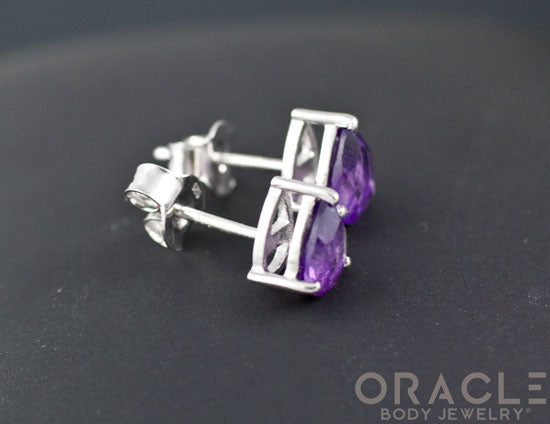 Sterling Silver Pear Cut Amethyst Earrings