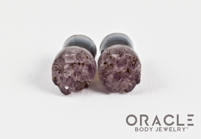 7/16" (11mm) Druzy Rough Amethyst Single Flare Plugs