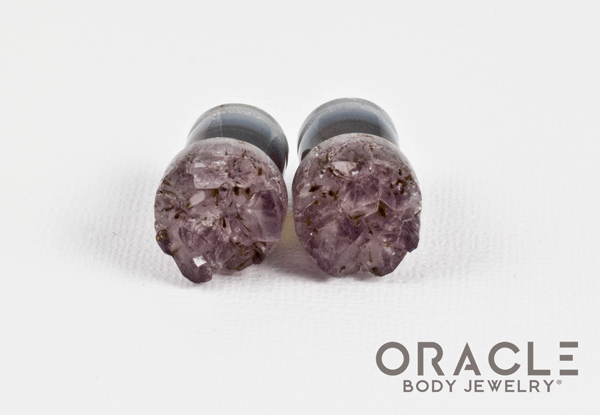 7/16" (11mm) Druzy Rough Amethyst Single Flare Plugs