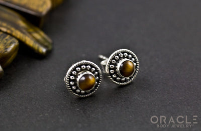 Sterling Silver Yellow Tiger Eye Earrings