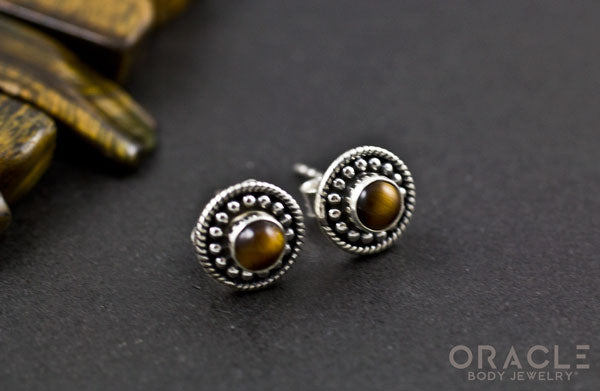 Sterling Silver Yellow Tiger Eye Earrings