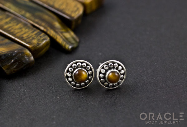 Sterling Silver Yellow Tiger Eye Earrings