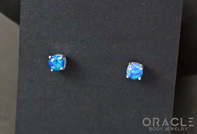Sterling Silver Synthetic Blue Opal Earrings