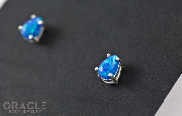 Sterling Silver Synthetic Blue Opal Earrings