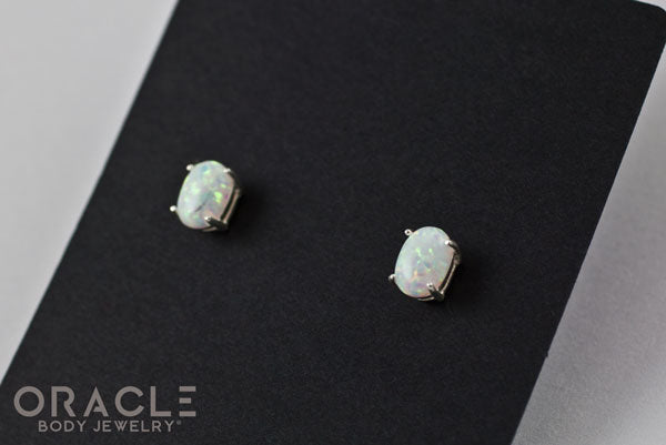 Sterling Silver Synthetic White Opal Earrings