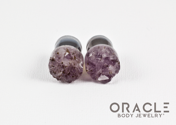 7/16" (11mm) Druzy Rough Amethyst Single Flare Plugs