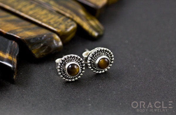 Sterling Silver Yellow Tiger Eye Earrings