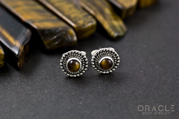 Sterling Silver Yellow Tiger Eye Earrings