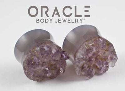 7/8" (22mm) Druzy Rough Amethyst Double Flare Plugs