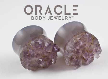 7/8" (22mm) Druzy Rough Amethyst Double Flare Plugs