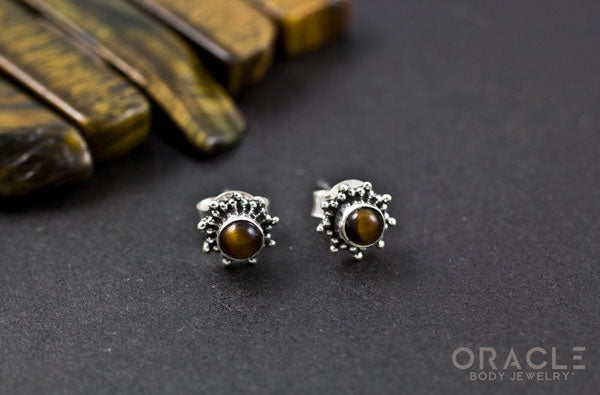 Sterling Silver Yellow Tiger Eye Earrings