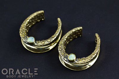 1-1/4" (32mm) Brass Saddles with Nugget Texture and Faceted White Opal