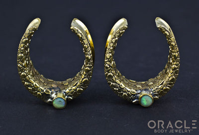 1-1/4" (32mm) Brass Saddles with Nugget Texture and Faceted White Opal