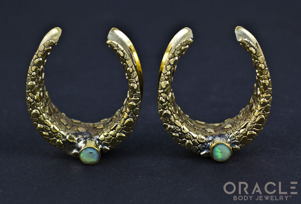 1-1/4" (32mm) Brass Saddles with Nugget Texture and Faceted White Opal