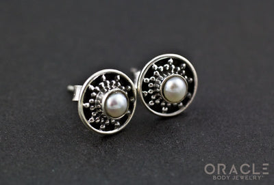 Sterling Silver Genuine Pearl Earrings.