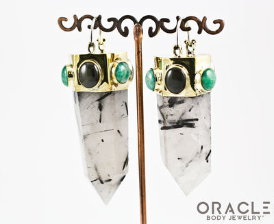 Zuul with Tourmalated Quartz Points and Amazonite and Rainbow Obsidian Accents