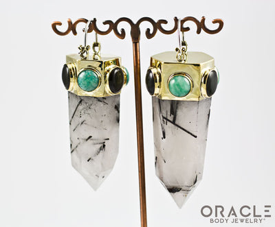 Zuul with Tourmalated Quartz Points and Amazonite and Rainbow Obsidian Accents