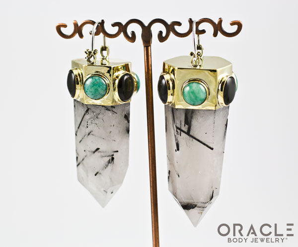 Zuul with Tourmalated Quartz Points and Amazonite and Rainbow Obsidian Accents