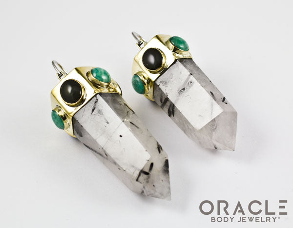 Zuul with Tourmalated Quartz Points and Amazonite and Rainbow Obsidian Accents