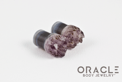 7/16" (11mm) Druzy Rough Amethyst Single Flare Plugs