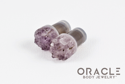 00g (9.5mm-10mm) Druzy Rough Amethyst Single Flare Plugs