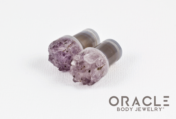 00g (9.5mm-10mm) Druzy Rough Amethyst Single Flare Plugs