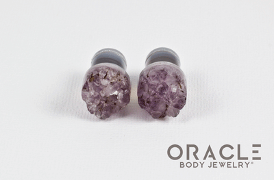 00g (9.5mm-10mm) Druzy Rough Amethyst Single Flare Plugs
