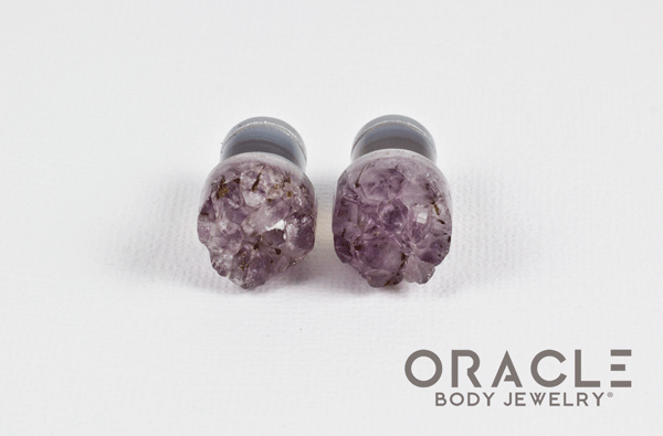 00g (9.5mm-10mm) Druzy Rough Amethyst Single Flare Plugs